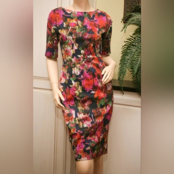 ERDEM MELANIE SCOOPBACK YSTAD FLORAL 3/4 SLEEVE PENCIL DRESS UK10/US6 NWOT - Picture 5 of 16